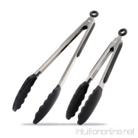 LAVAVIDA Kitchen Tongs 2 Pack - 9 Salad Tongs & 12 BBQ Tongs - Stainless Steel Food Tongs with Silicone Tips for Extra Grip (Black) - B01HWAHWUG